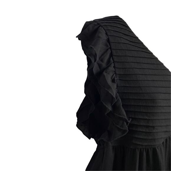 Kaari Blue Black Gauze Ruffle V Neck Dress Size S (2427)‎ - Picture 3 of 6